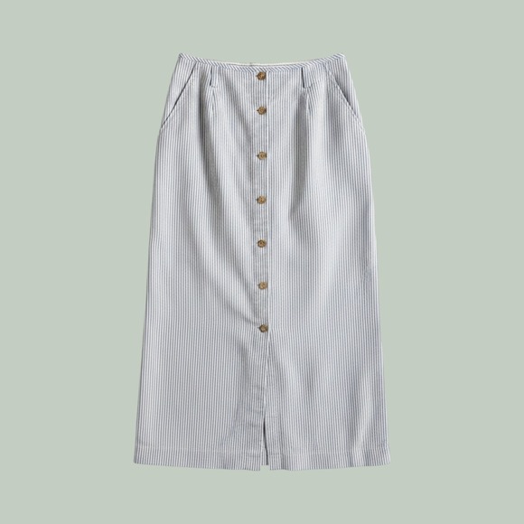 Liz Claiborne Dresses & Skirts - Vintage Long Pencil Skirt Skirt 10 Blue White Stripe Linen/Cotton Structured